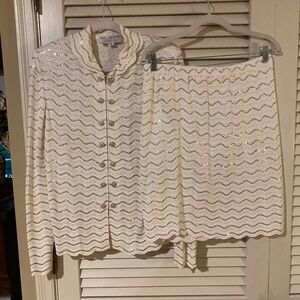 Vintage Cream Sequin Jacket and Skirt Set
